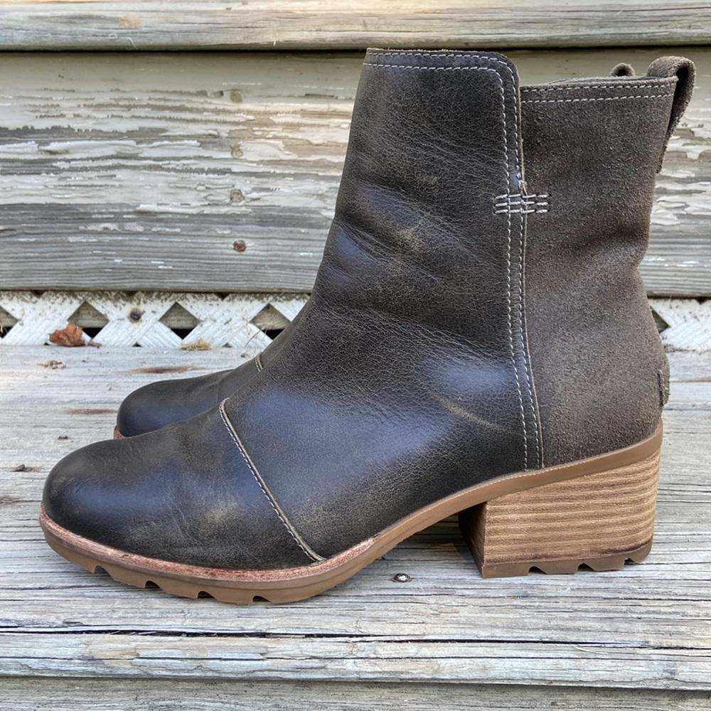 SOREL Cate Waterproof Leather & Suede Stacked Heel Boot Women’s Size 10 - Picture 4 of 14